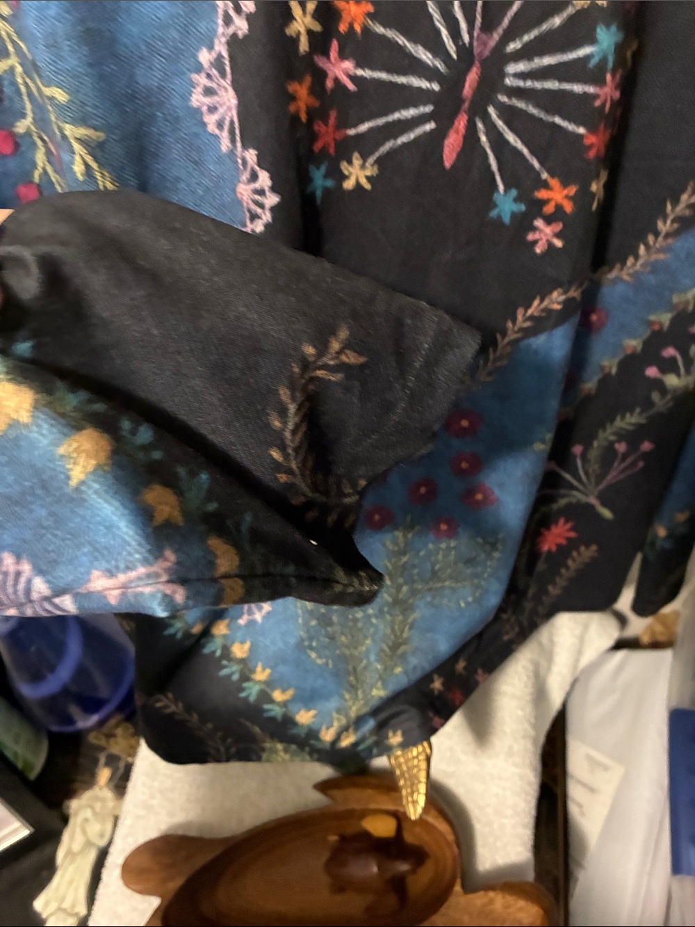 Boho Embroidered V-Neck Long-Sleeve Top - Blue & Black - Picture 4 of 5